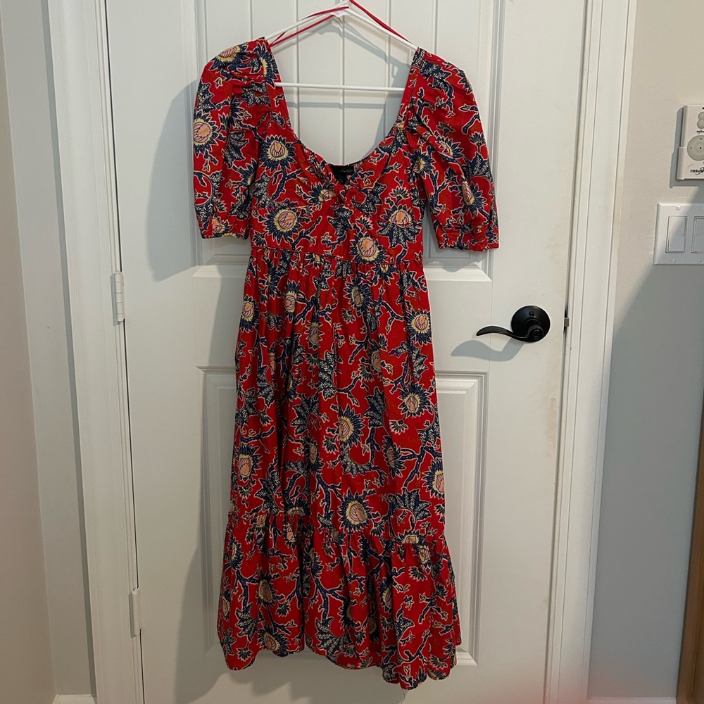 House of Harlow Maxi Dress Red Floral Cottage Core Prairie Size XS